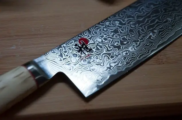 Close-up of a Japanese chef's knife.