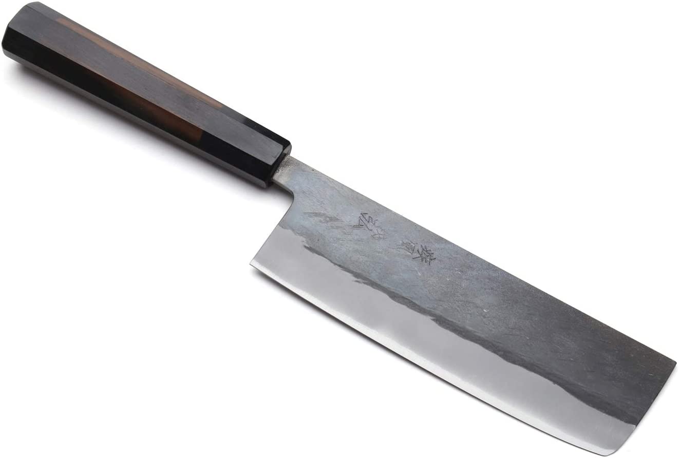 Yoshihiro Kurouchi Nakiri Knife with rustic black forged finish