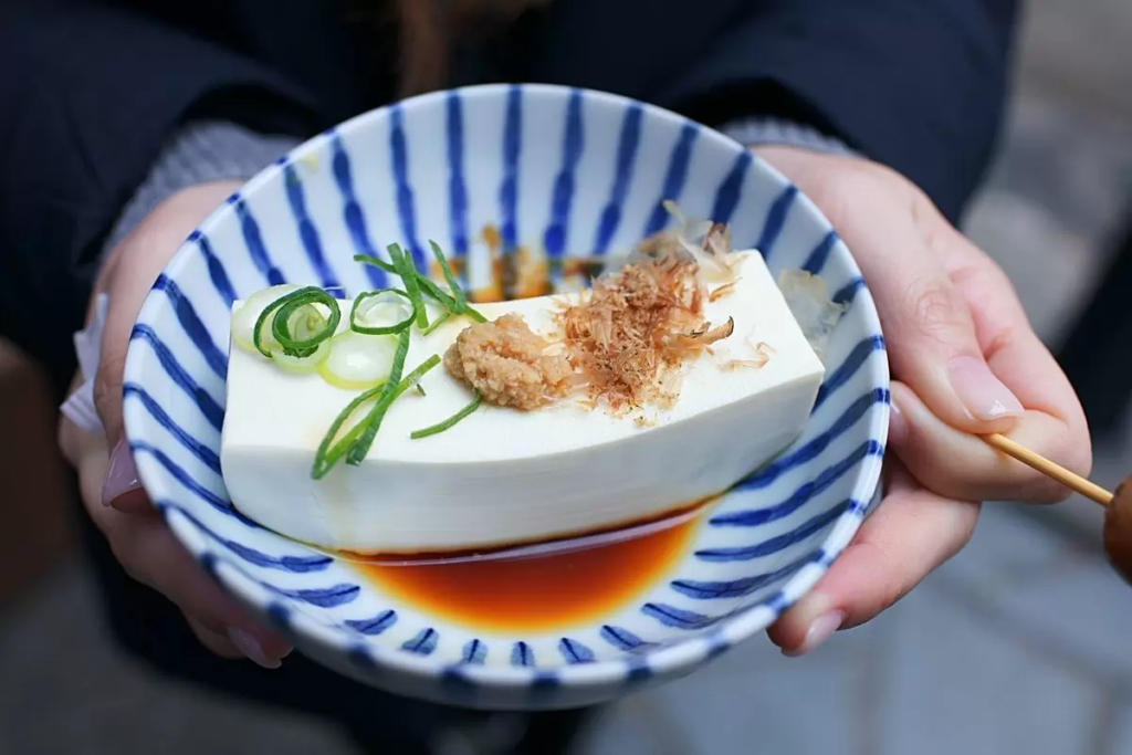 kinugoshi tofu with sauce
