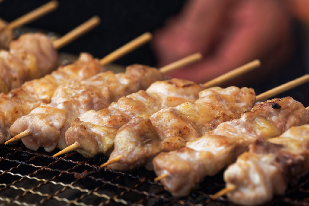 yakitori being grilled